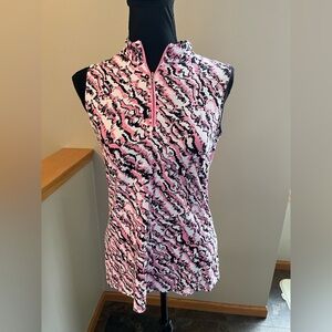 Sport Haley sleeveless pink black white print pull over golf shirt. Size medium